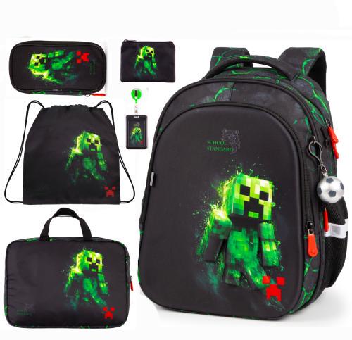 Школьный ортопедический рюкзак 6 в 1 для мальчика School Standard 38х30х18 см Майнкрафт в 1 класс (SET 150-45)