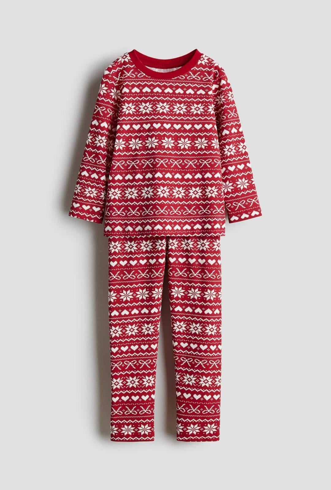 Піжама дитяча бавовняна новорічна для дівчинки H&M 110-116 см Червоний (25120101C)