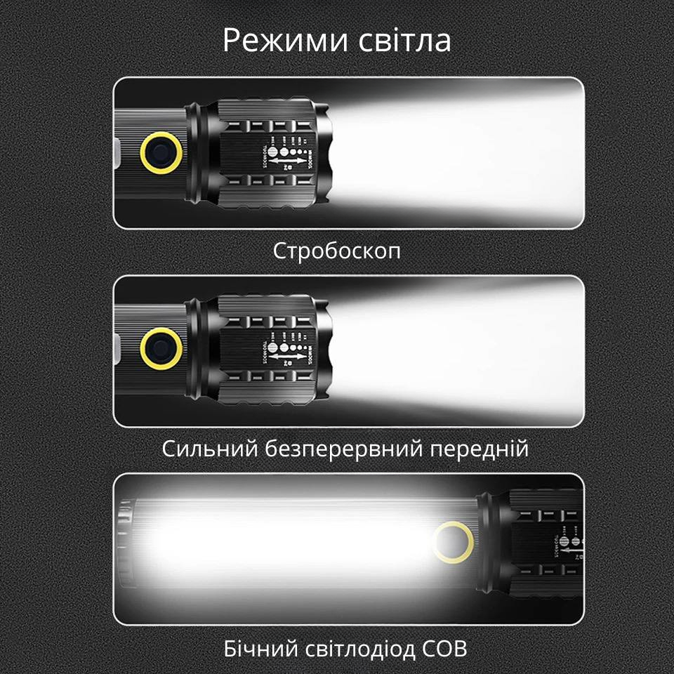 Ліхтарик світлодіодний X-Balog водонепроникний 3 режими світла 6800 mAh P50 Чорний - фото 4