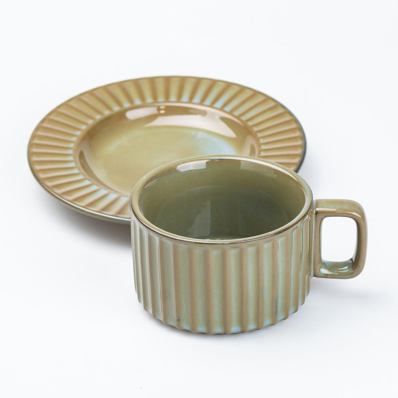 Чашка с блюдцем керамическая 250 мл Изумрудный (2450442660)