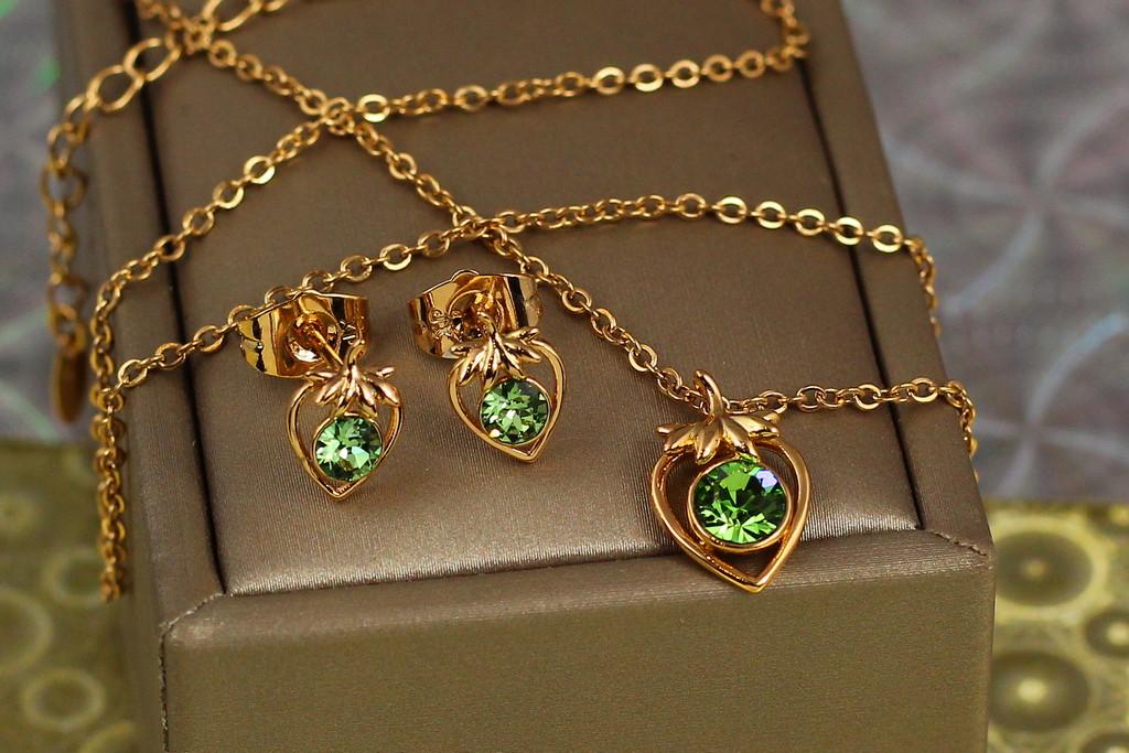 Набор Xuping Jewelry Репка с салатовыми камнями Сваровски Золотистый (2141162942)