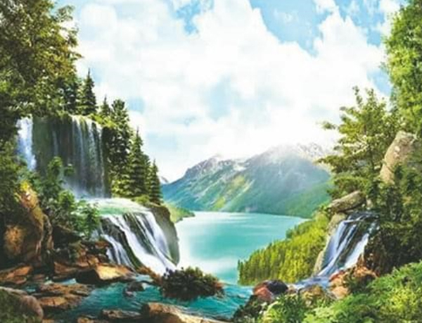 Алмазная мозаика Водопад Природа 50х40 см на подрамнике полная выкладка