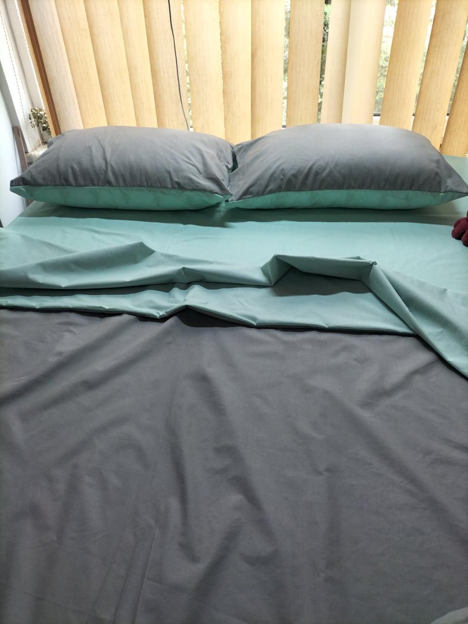 Комплект постельного белья двуспальный 180х215 см Бирюзовый/Серый (КП012)