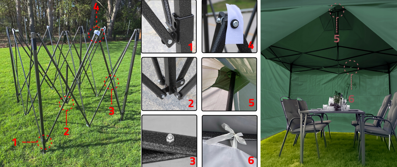 Павильон садовый Maltec 3х3 м 4 стены Зеленый (2237385647) - фото 8