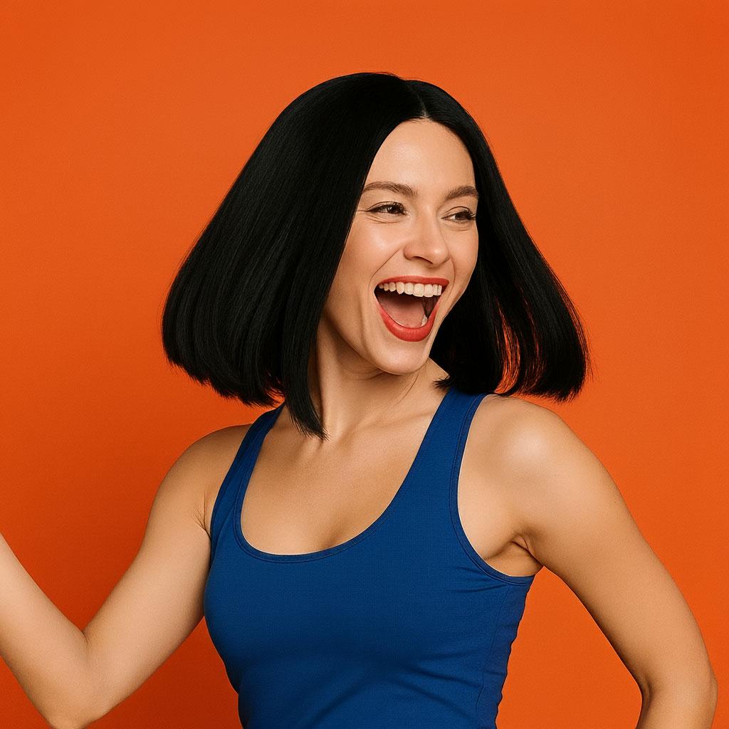 Перука каре пряма Брюнетка з термоволокна 32 см Чорний (K000695)