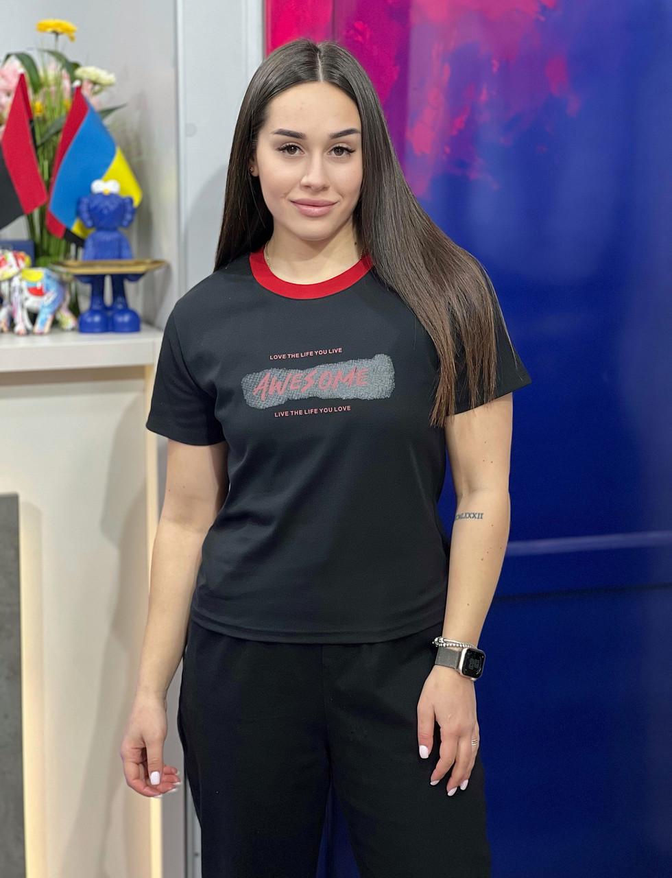 Футболка женская с принтом OS Черный (#1111-05)