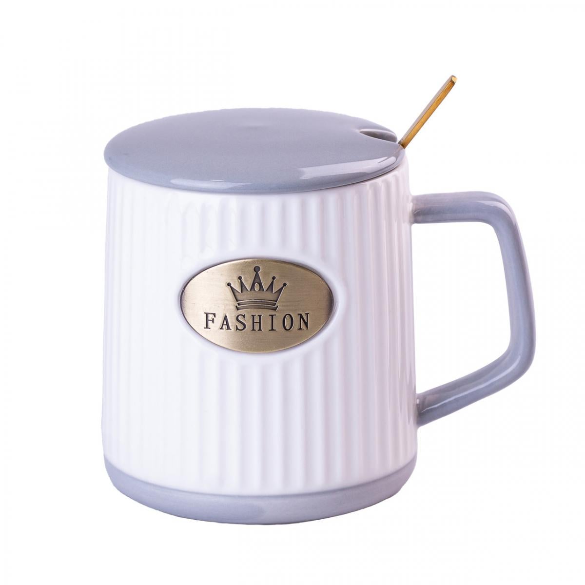 Чашка керамическая Fashion с крышкой и ложкой 400 мл Серый (HP403G) Чашка керамическая Fashion с крышкой и ложкой 400 мл Серый (HP403G)