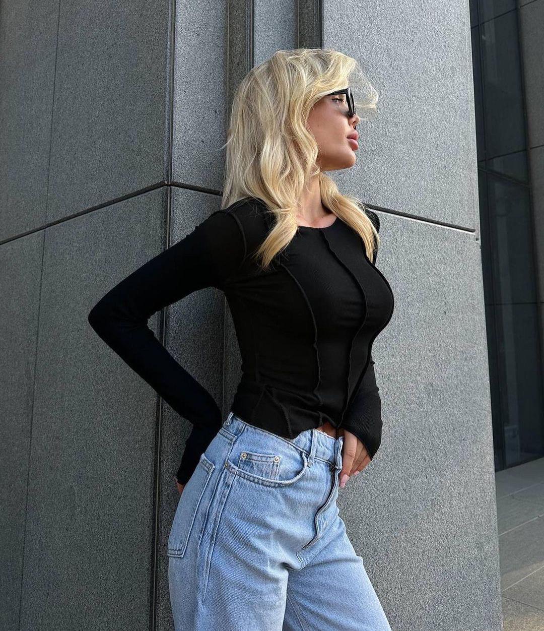 Реглан жіночий ACCORDDREAM 20530 лонгслів вивернуті шви рубчик OS Чорний (1335) - фото 3