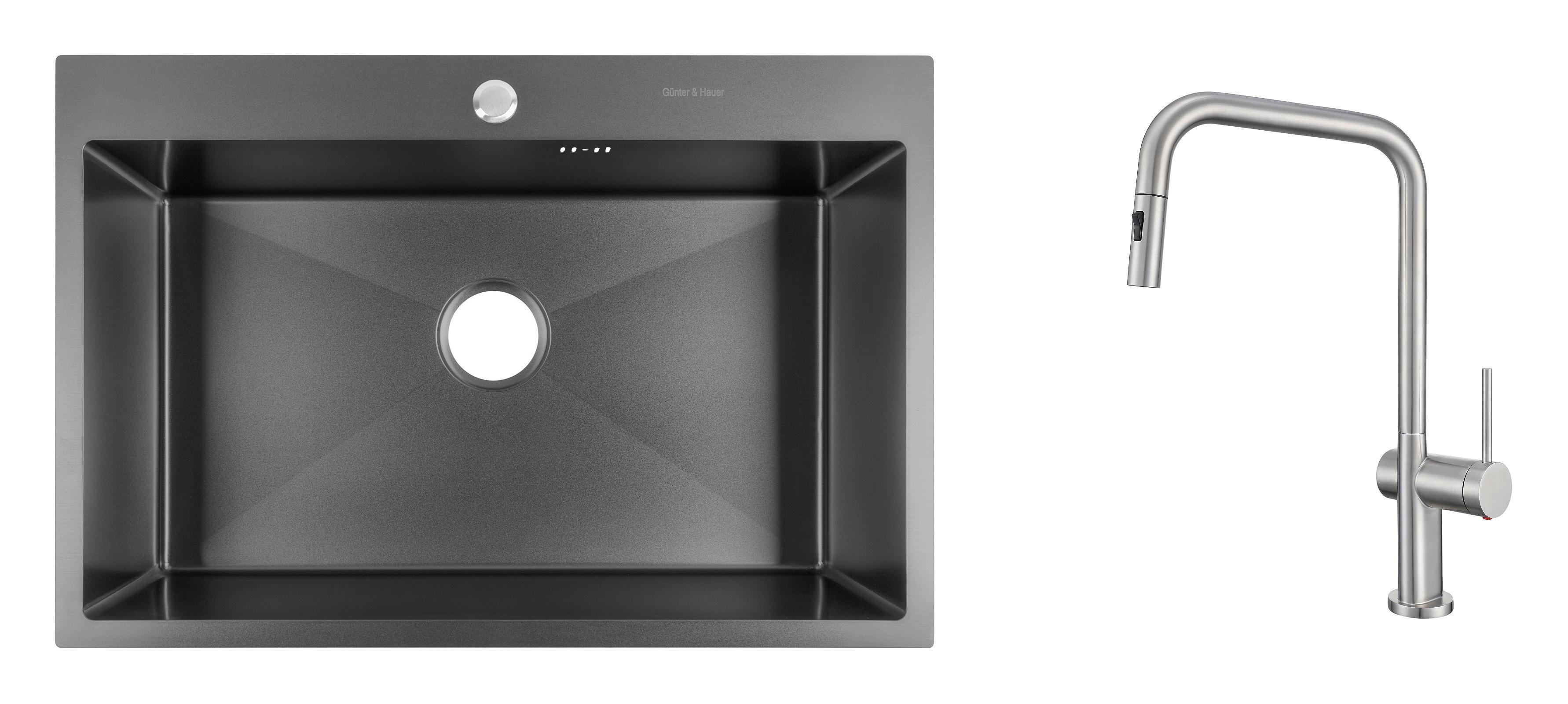 Комплект из кухонной мойки Gunter&Hauer Odenbach 7522 Black и кухонного смесителя Gunter&Hauer BRUNNEN Br