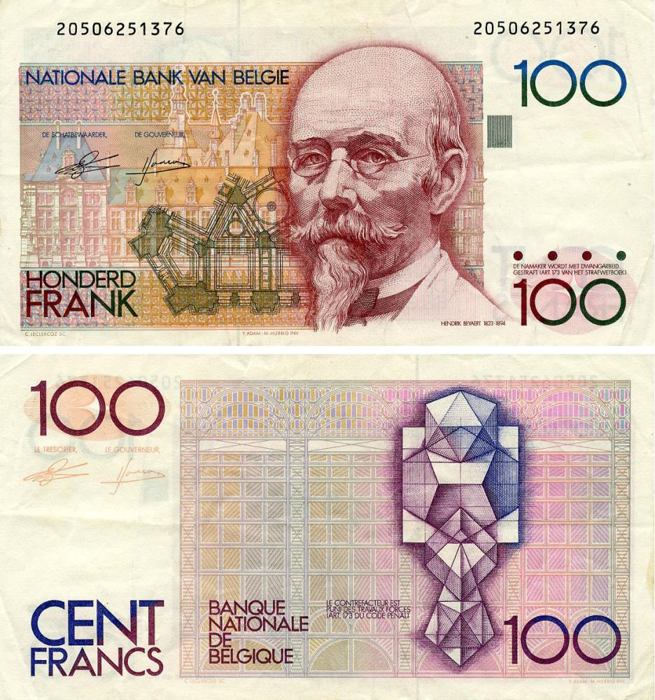 Коллекционная банкнота Бельгия 100 франков 1982-1994 F-VF (P142a(6)