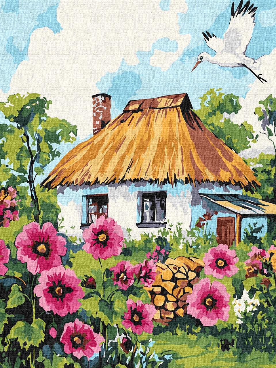 Картина по номерам Ideyka Мальвы у дома 30х40 см