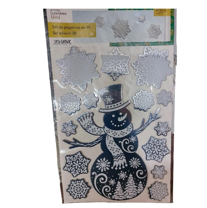 Наклейка новогодняя Снеговик со снежинками Livarno Home 29x41 см Серебристый (405533)