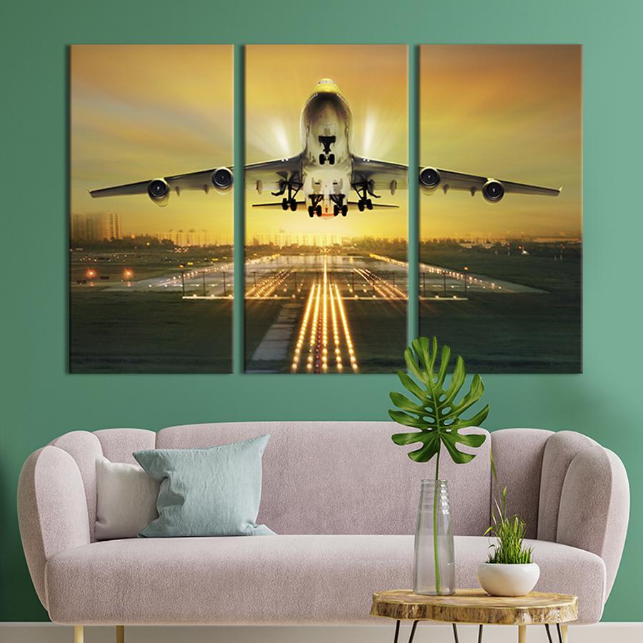 Модульная картина триптих Самолёт в вечернем небе 128x81 см (97-31)