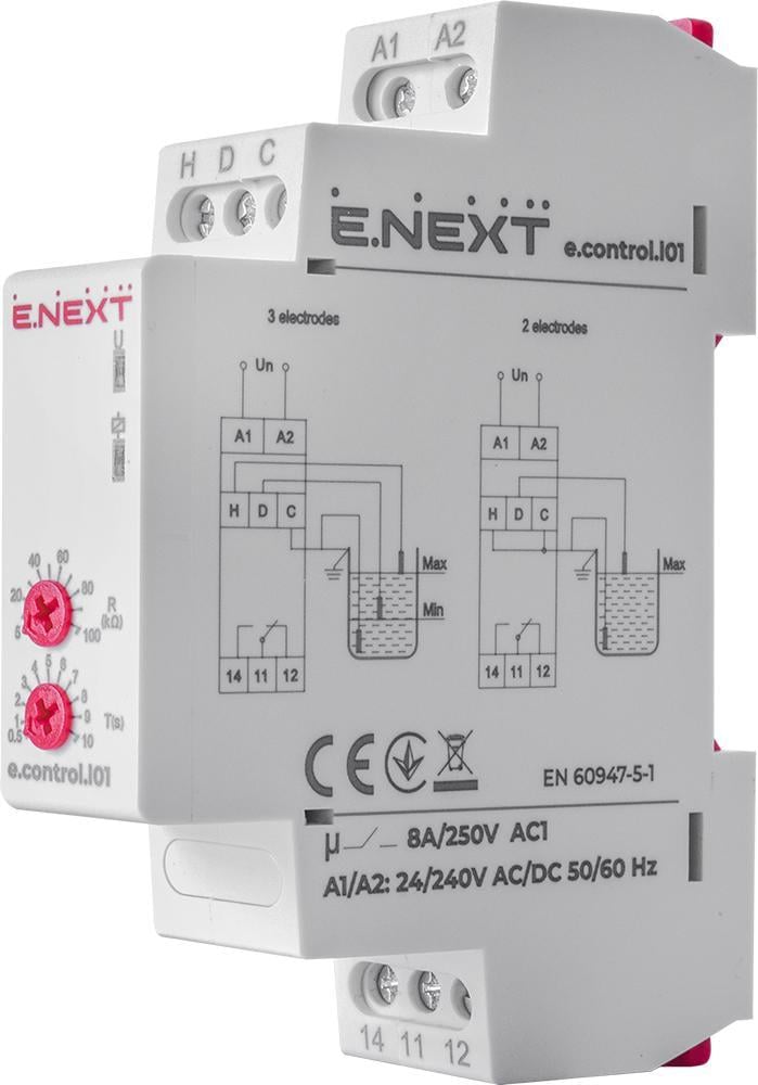 Реле контролю рівня рідини E.NEXT e.control.l01 8А 24-240V AC/DC 1CO (p075001)