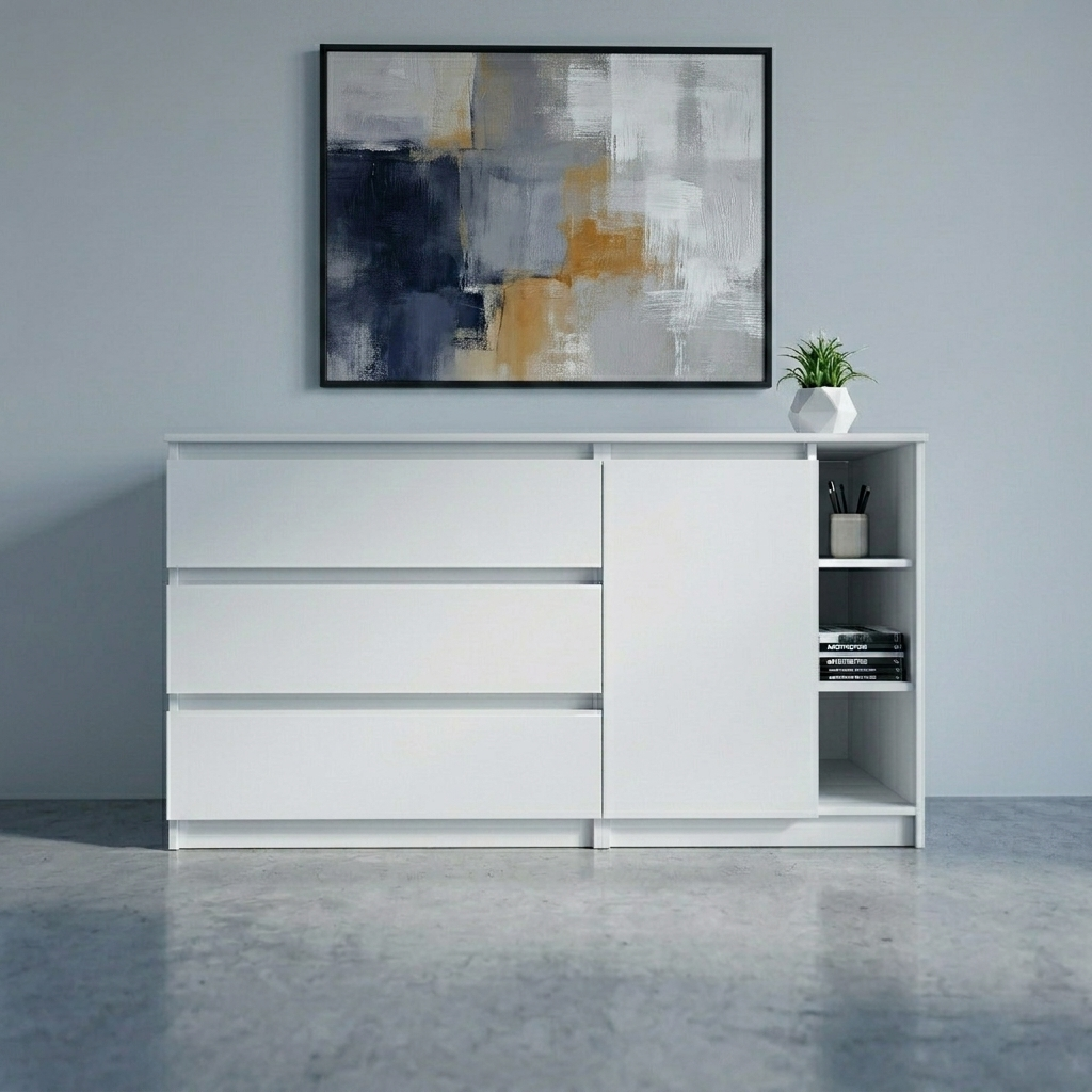 Комод MEBEX на 3 ящика с боковыми полками 140х40х77 см Белый (VERTO3B1400WH)