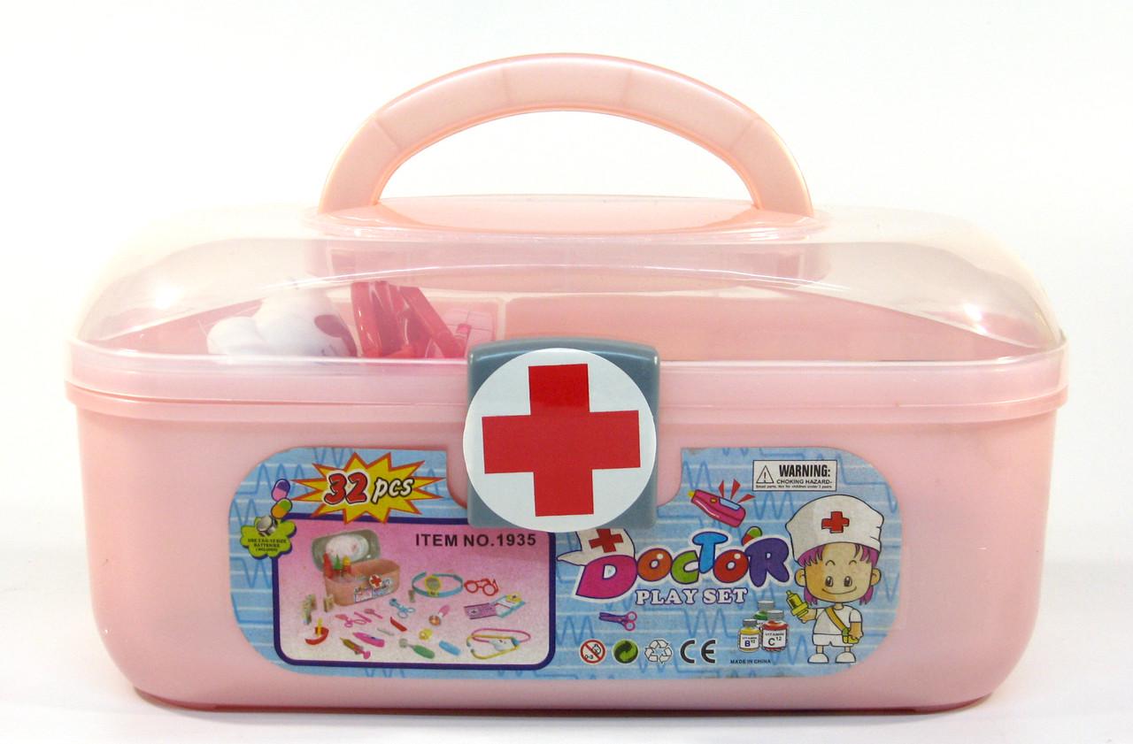 Детский игровой набор доктора Волшебная аптечка в розовом чемодане 32 предмета