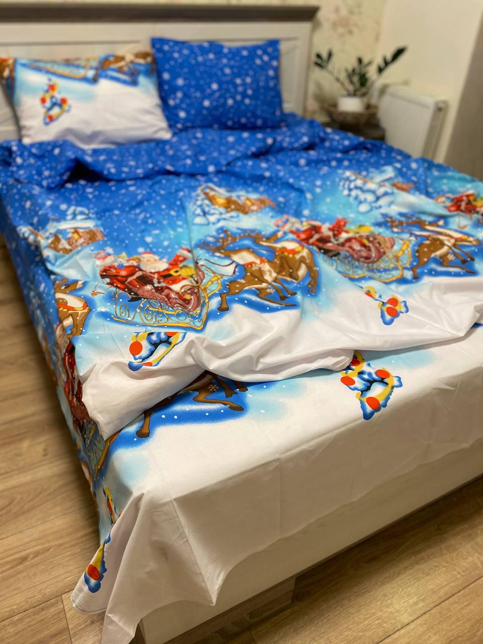 Комплект постільної білизни Санки бавовняні двоспальні 180x220/70х70 см Блакитний (12583971)