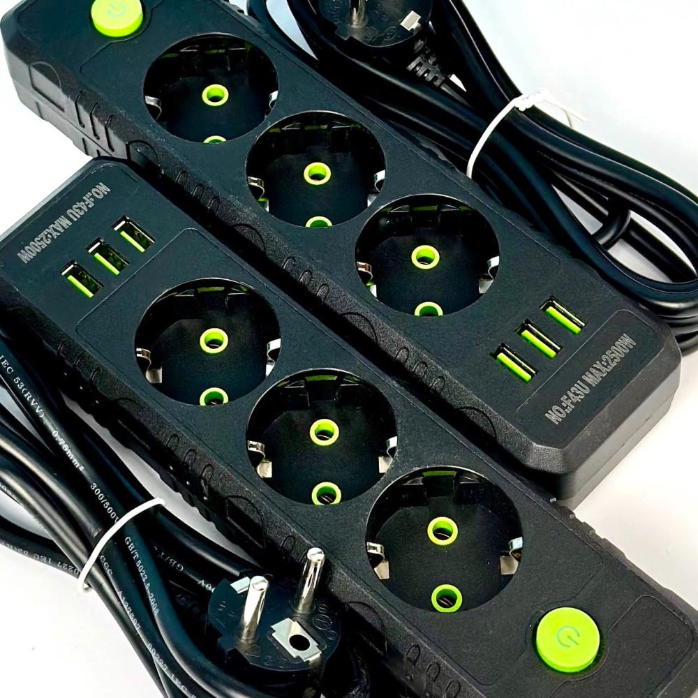 Удлинитель сетевой переноска 6м на 3 розетки з 3USB UA Power F43U Черный (F43U 3r-3usb-6m) - фото 5
