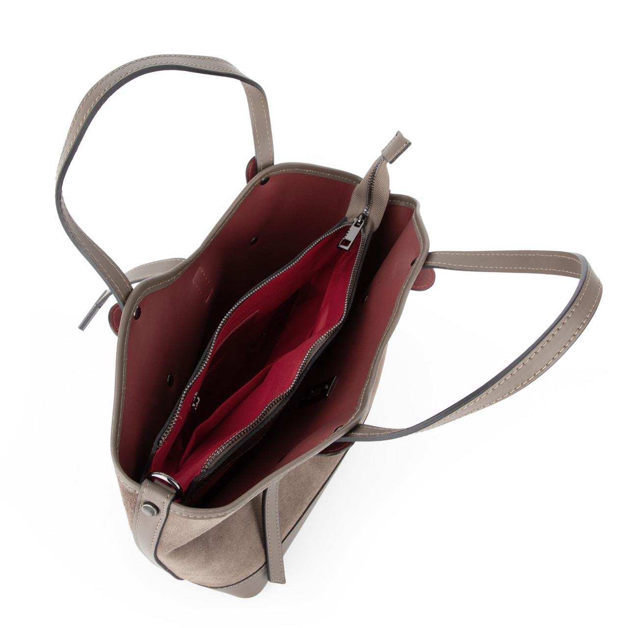 Сумка жіноча замшева Virginia Conti 04054 з червоною підкладкою Темний тауп (2765517191) - фото 4 Сумка жіноча замшева Virginia Conti 04054 з червоною підкладкою Темний тауп (2765517191) - фото 4