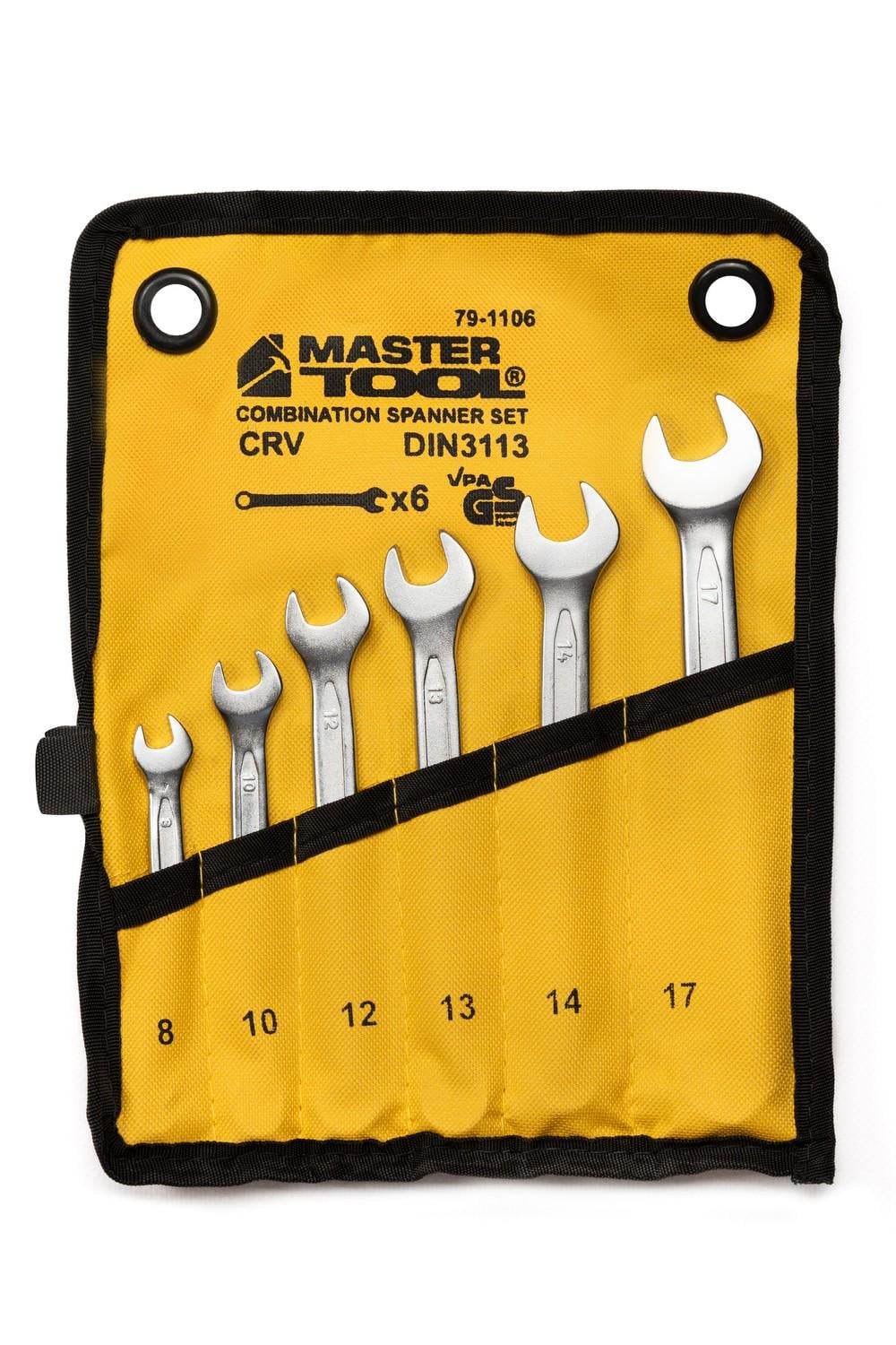 Ключи комбинированные MasterTool COLD FORGED 6 шт. 8/10/12/13/14/17 мм 31CrV3/DIN 3113 в чехле 72-1106