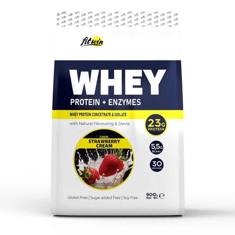 Протеин сывороточный FitWin Whey Protein + Enzymes 900 г Strawberry cream