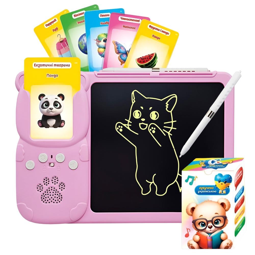 Планшет всезнайко развивающий с озвучкой на украинском детский JoyPro Y5 UA говорящие карточки Розовый (5de26589)