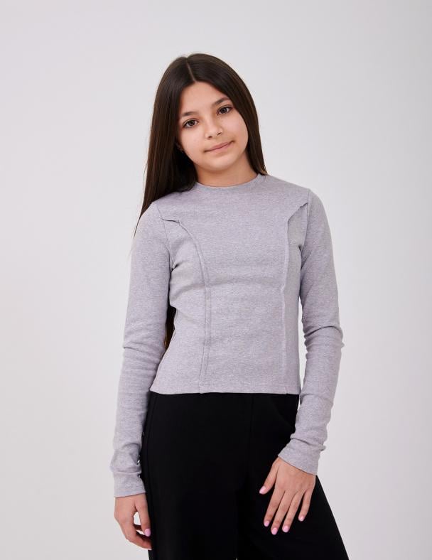 Лонгслів для дівчинки Smil Стрейчевий ластик 158 см Сірий меланж (114224)
