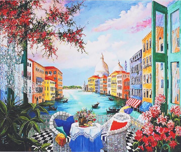 Алмазна мозаїка TK Group Столик біля річки 20 кольорів 40х30 см (GB 74380)