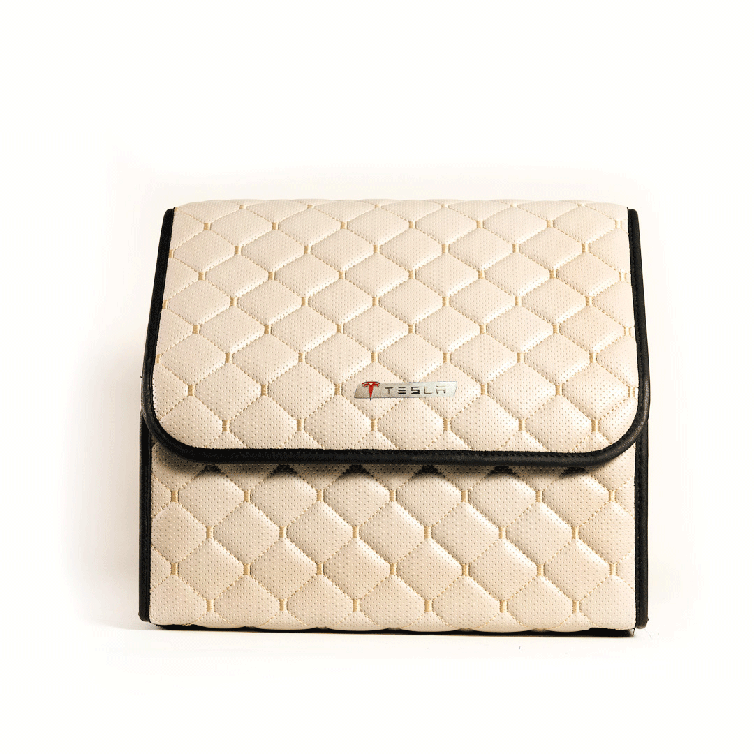 Сумка-органайзер с лого Tesla в багажник CarsBAG Экокожа 30x35x30 см Бежевый (acb-1036-6-30х35х30-9)