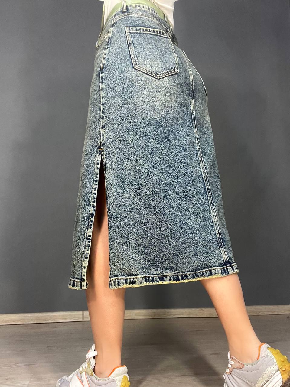 Спідниця жіноча джинсова ZJY 68005 довжина нижче коліна бічні розрізи р. 34 Синій/Зелений (3810) - фото 5 Спідниця жіноча джинсова ZJY 68005 довжина нижче коліна бічні розрізи р. 34 Синій/Зелений (3810) - фото 5