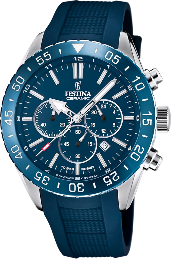 Наручные часы мужские Festina F20515/1 Ceramic со стальным корпусом/сапфировым стеклом WR 100 м и синим циферблатом