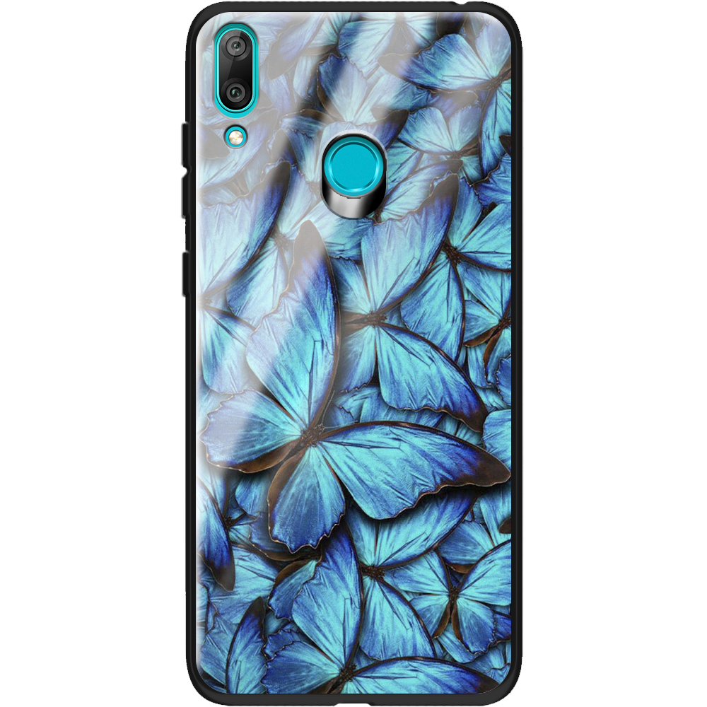Чехол Boxface Huawei Y7 2019 лазурные бабочки Черный силикон со стеклом (36044-up1550-37730)