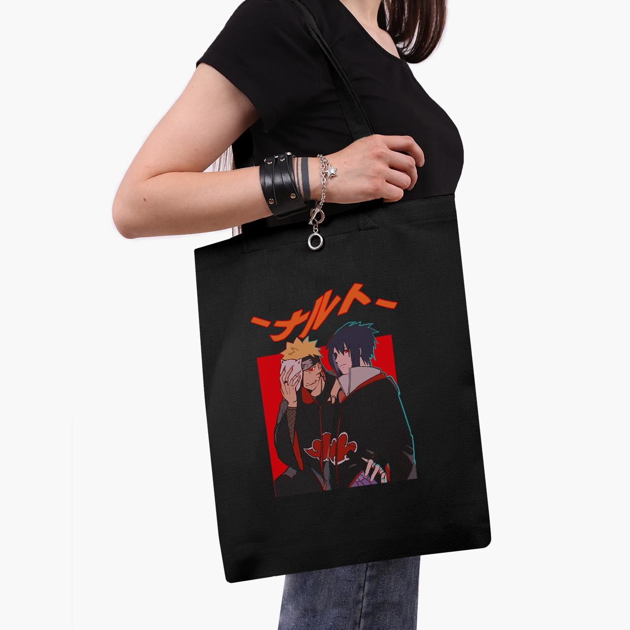 Эко сумка шоппер Naruto Uzumaki and Sasuke Uchiha 41x35 см Черный (9227-2815-BK)