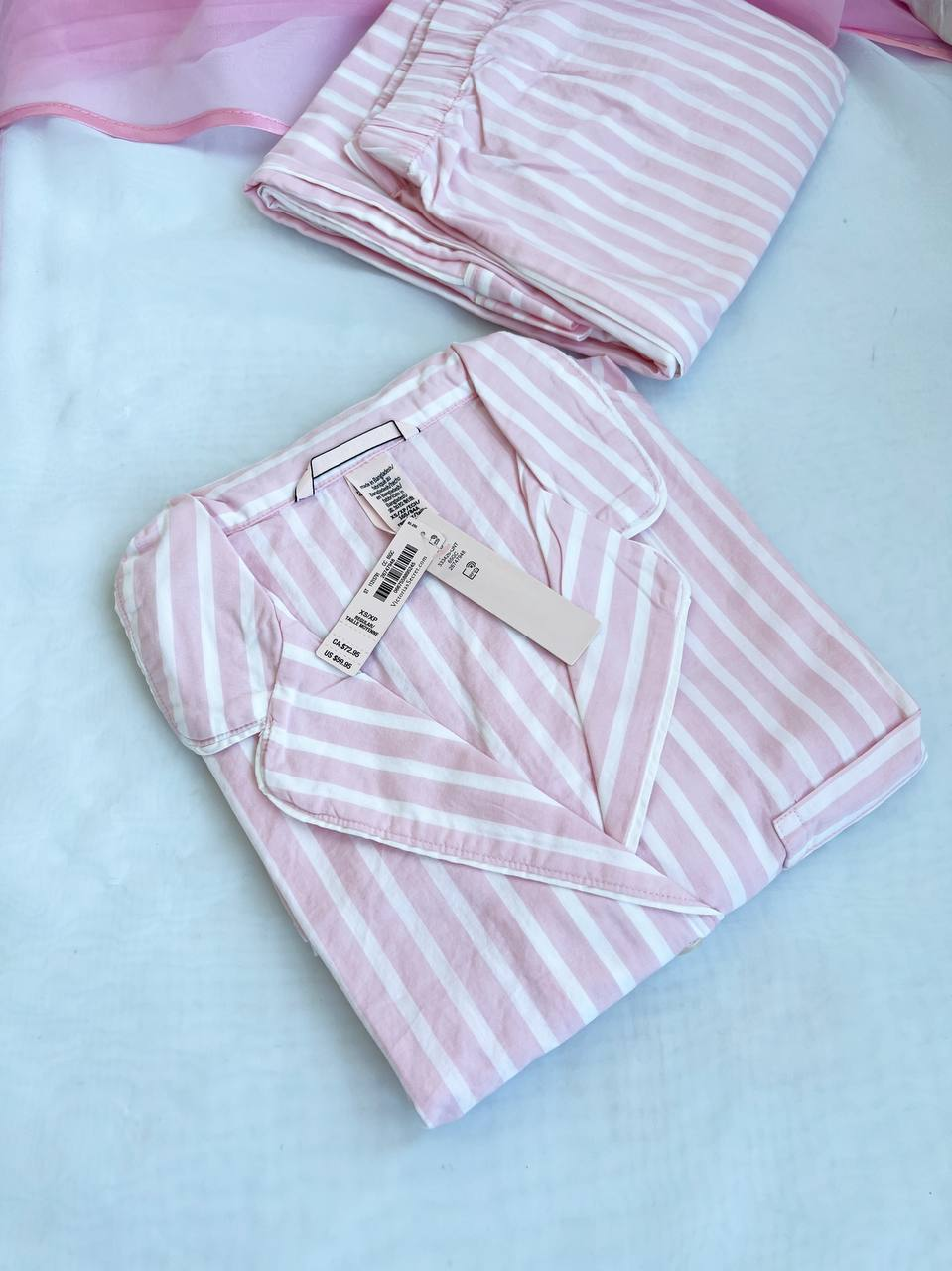 Піжама жіноча Victoria's Secret Cotton Long Pajama Set бавовняна XL Біло-рожевий (15414213) - фото 4