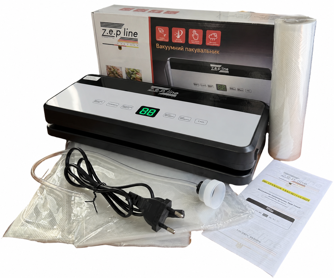 Вакуумный упаковщик ZepLine ZP-00357 сенсорный с дисплеем и 20 пакетов и рулон пакетов 3 м (35815986)
