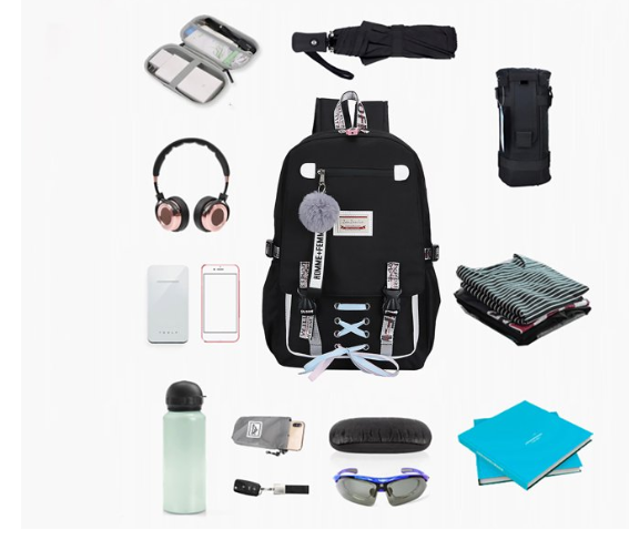 Шкільний рюкзак для дівчаток Harvard з USB портом/замочком і хутряним помпоном Чорний (1226011661) - фото 7 Шкільний рюкзак для дівчаток Harvard з USB портом/замочком і хутряним помпоном Чорний (1226011661) - фото 7