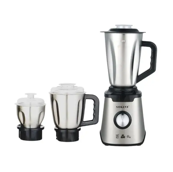 Блендер стационарный Sokany SK-187 с тремя чашами 0,5/1/1,5 л Стальной