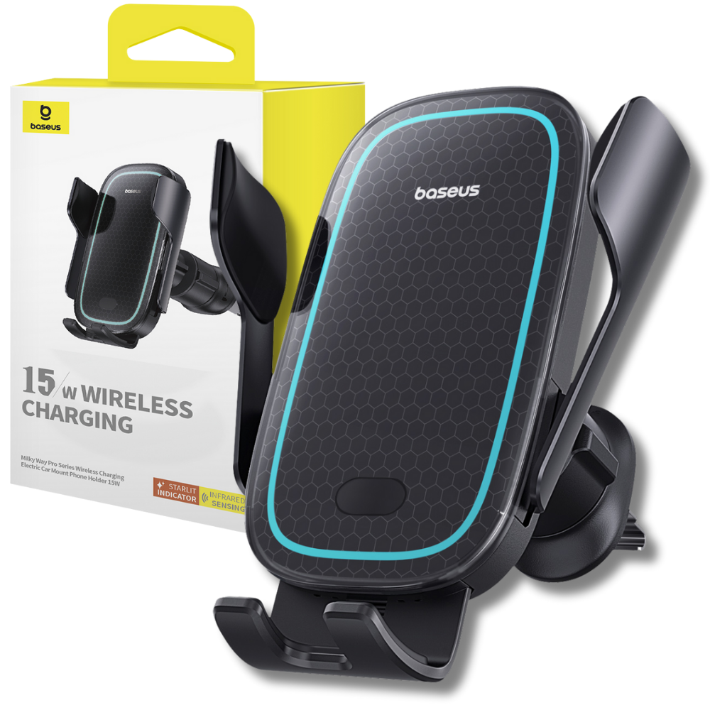Тримач для телефону в машину BASEUS сенсорний в решітку вентиляції з бездротовою зарядкою 15W Чорний (C40357000111-00)