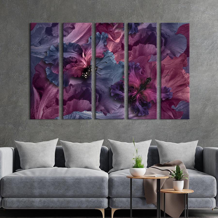 Картина на холсте Красивые мистические бабочки на цветах 132x80 см (887-51)