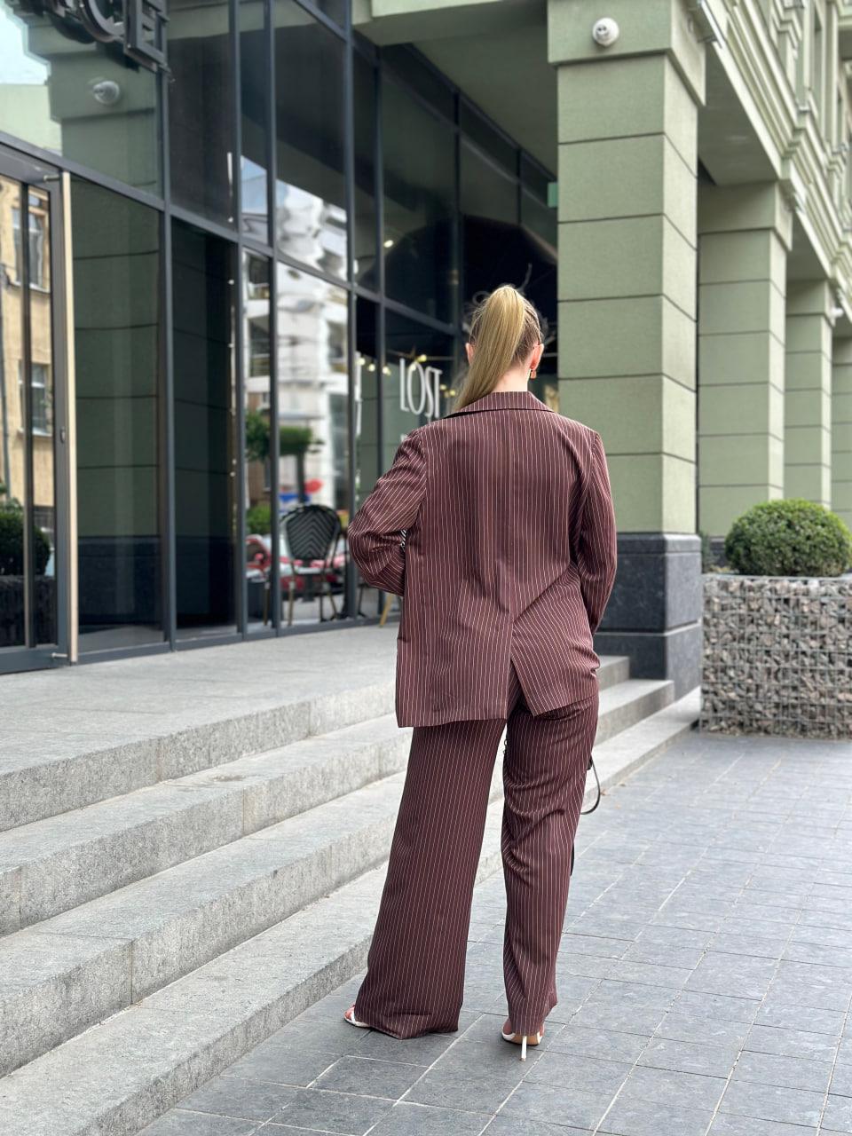 Костюм женский в полосочку пиджак/брюки S Шоколадный (2628190769) - фото 8