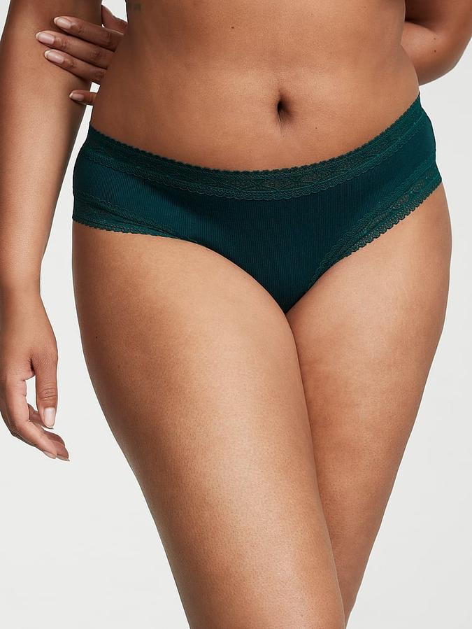 Трусики хлопковые Victoria's Secret Lace-Waist Cotton Cheeky Panty Green M Бирюзовый (26682191)