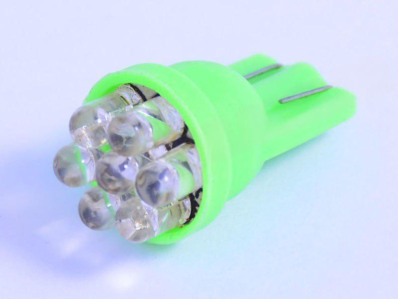 Автомобильная лампа светодиодная LEDUA T10-7pc круглый LED 12V Зеленый (173)