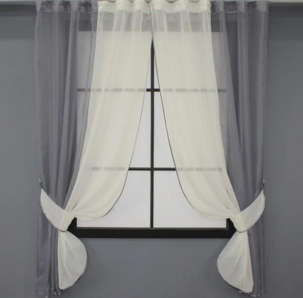 Шторки на кухню/балкон шифон 265х170 см Графитовый/Молочный (017к) - фото 1 Шторки на кухню/балкон шифон 265х170 см Графитовый/Молочный (017к) - фото 1