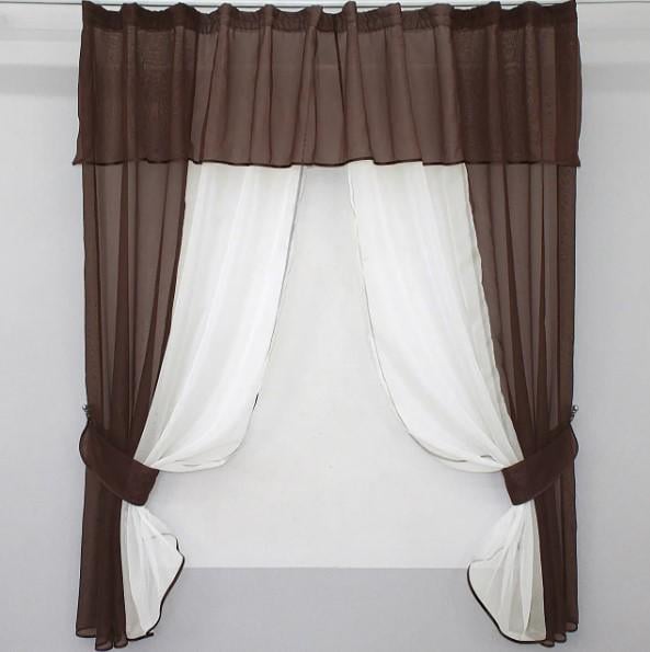 Шторки на кухню/балкон шифон 280х170 см Венге/Молочный (090к) Шторки на кухню/балкон шифон 280х170 см Венге/Молочный (090к)