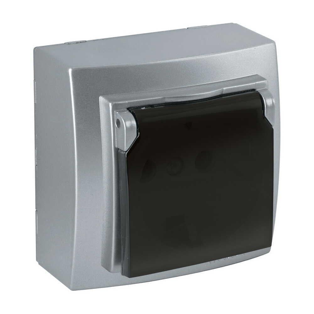 Розетка Nilson Themis одинарна з заземленням з кришкою Сріблястий (26131018)