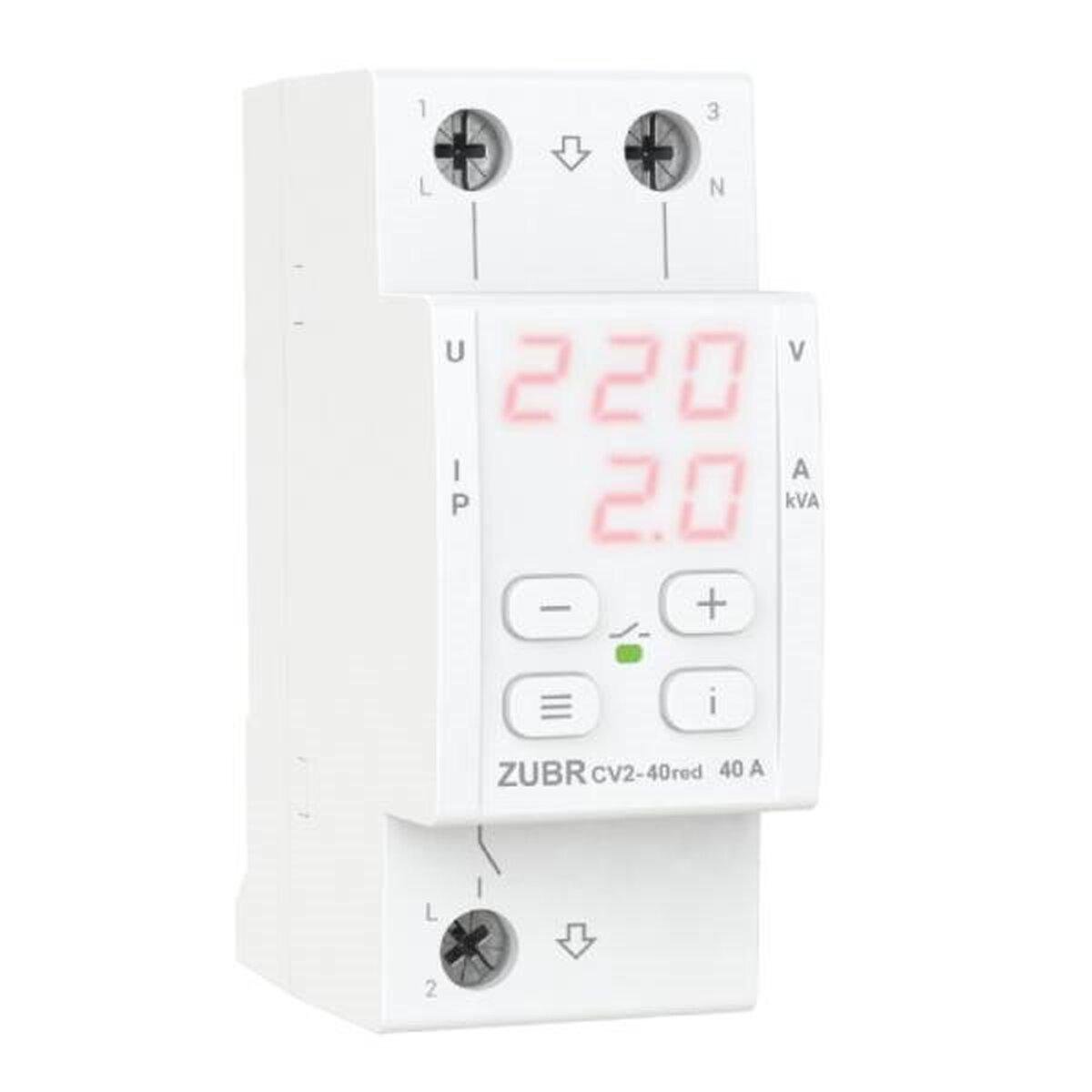 Реле напряжения с контролем силы тока или мощности ZUBR CV2-40 red 40А термозащита Pro Model (SW-105110) - фото 1
