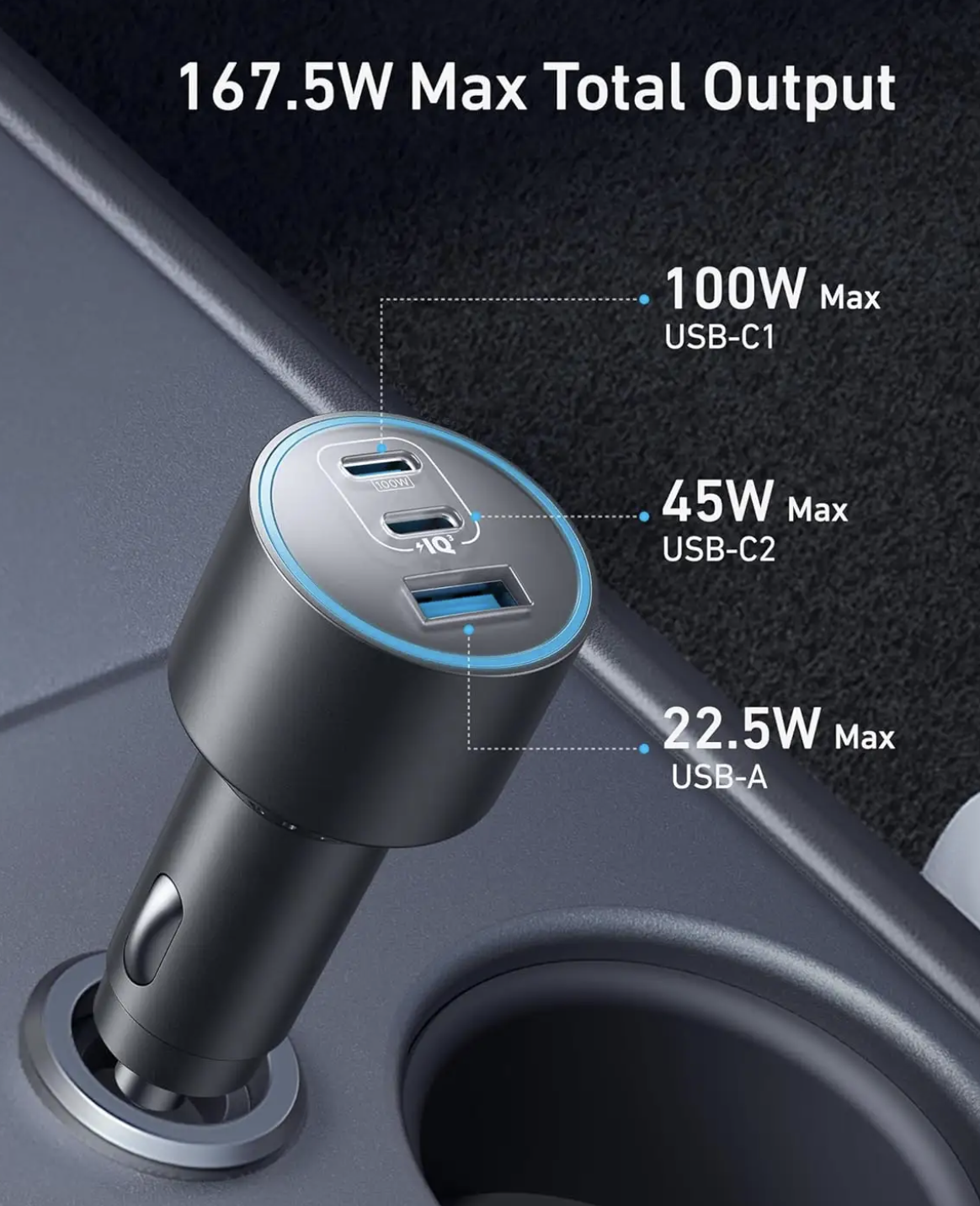 Автомобильное зарядное устройство Anker Fast Charger Car 3-Port 167,5W (A27376A1) - фото 6 Автомобильное зарядное устройство Anker Fast Charger Car 3-Port 167,5W (A27376A1) - фото 6