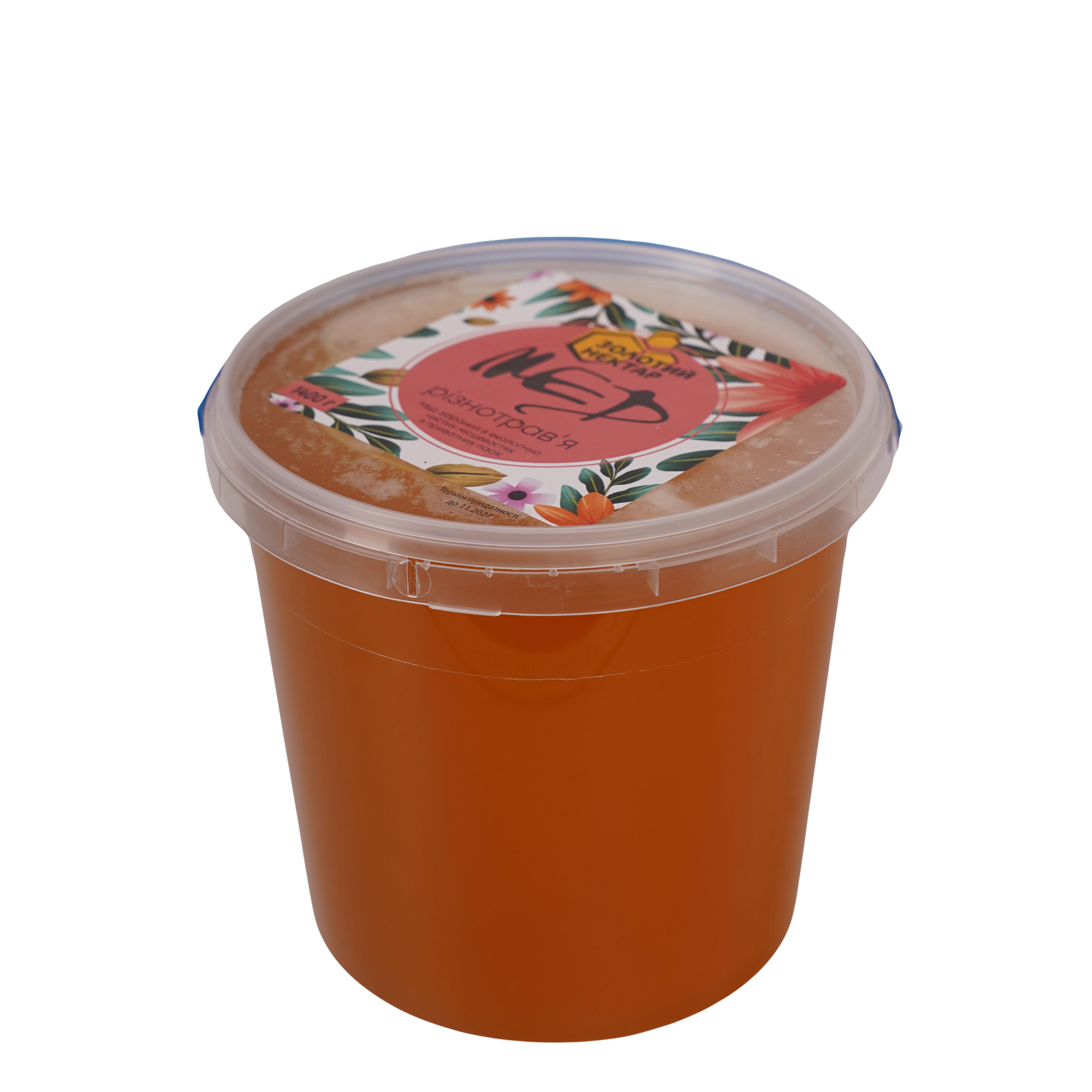 Мед разнотравье натуральный пчелиный Золотой Нектар в ведре 1,4 кг 1 л