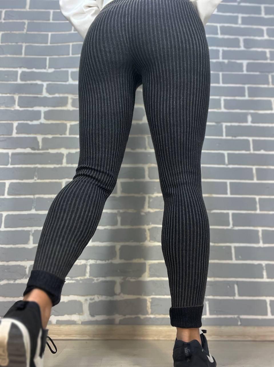 Лосины женские U 166 варенка широкий рубчик плотные теплые высокая талия OS Черный (2939) - фото 6