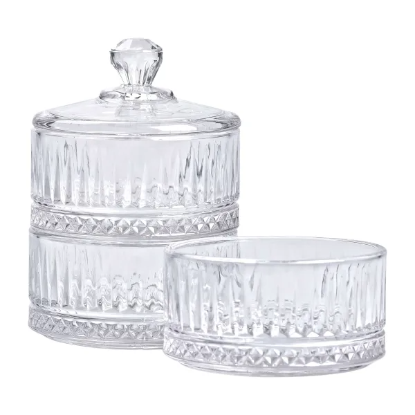 Конфетница трехуровневая стеклянная с крышкой ребриста Прозрачный (HP-YH-16) - фото 4